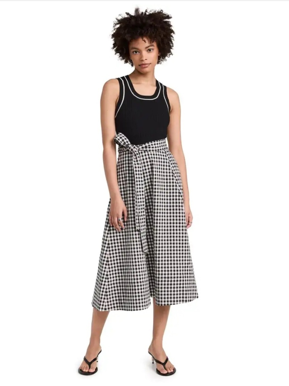 Tanya Taylor Devon Cotton Black and White Gingham Midi Skirt Dress